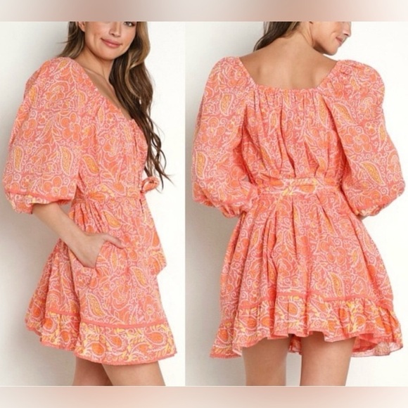 CLEOBELLA Grace Mini Dress in Bloom Block Print Coral Romantic Pastel - Size XS - Picture 3 of 11